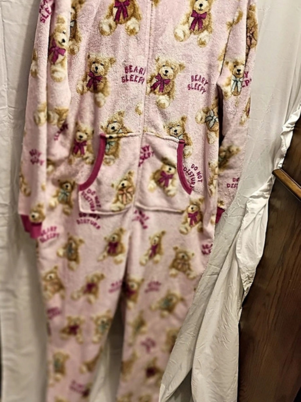 Holiday Time Bear Print Union Suit with Hood Pajama Set Women's xl